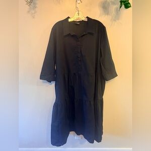 ULLA POPKEN Cotton Black Tiered Button-Front Shirt Dress - 30" PTP